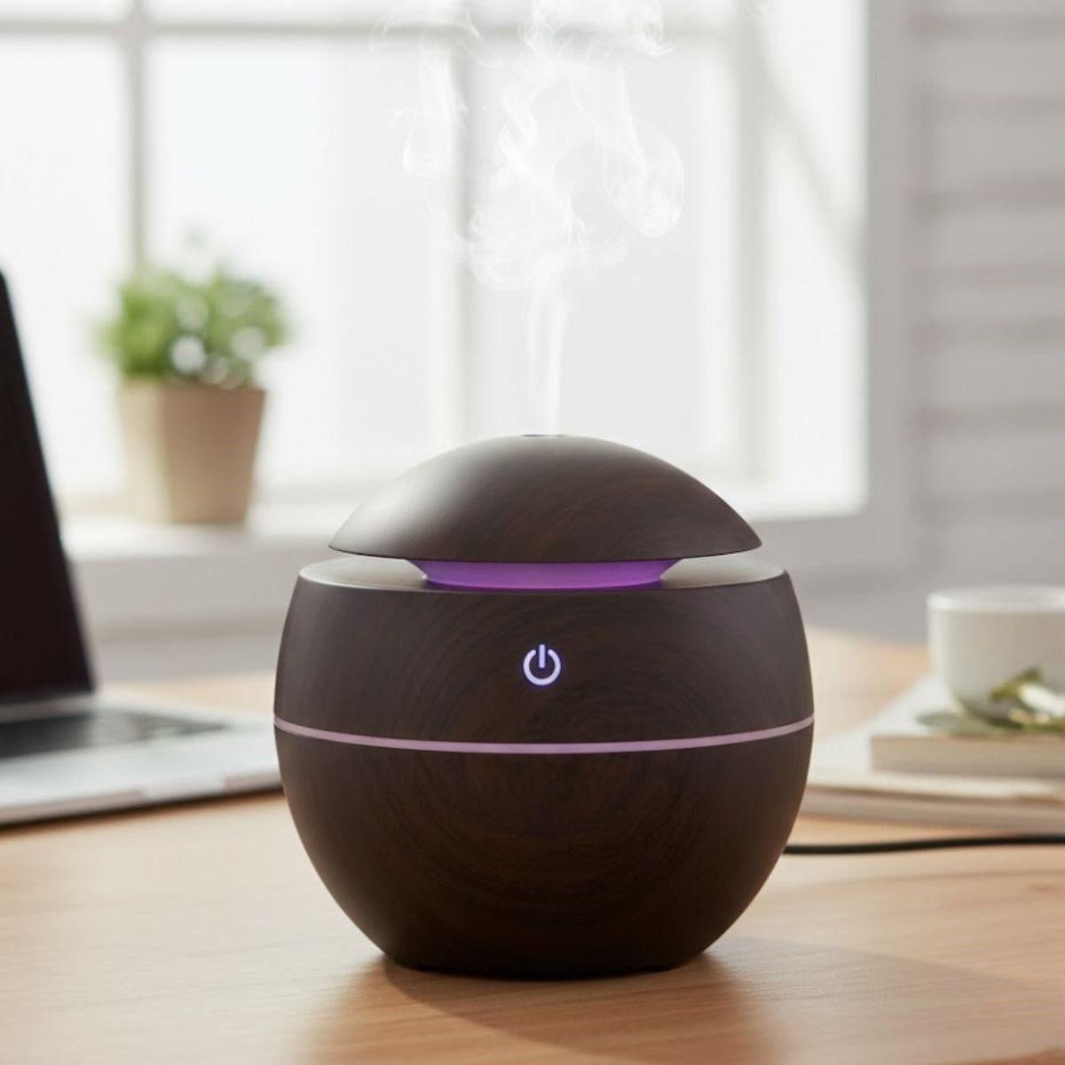 Küre Model Akasya Renk Hava Nemlendirici – Ultrasonik Soğuk Buhar Makinesi, LED Işıklı Masaüstü Oda Nemlendirici