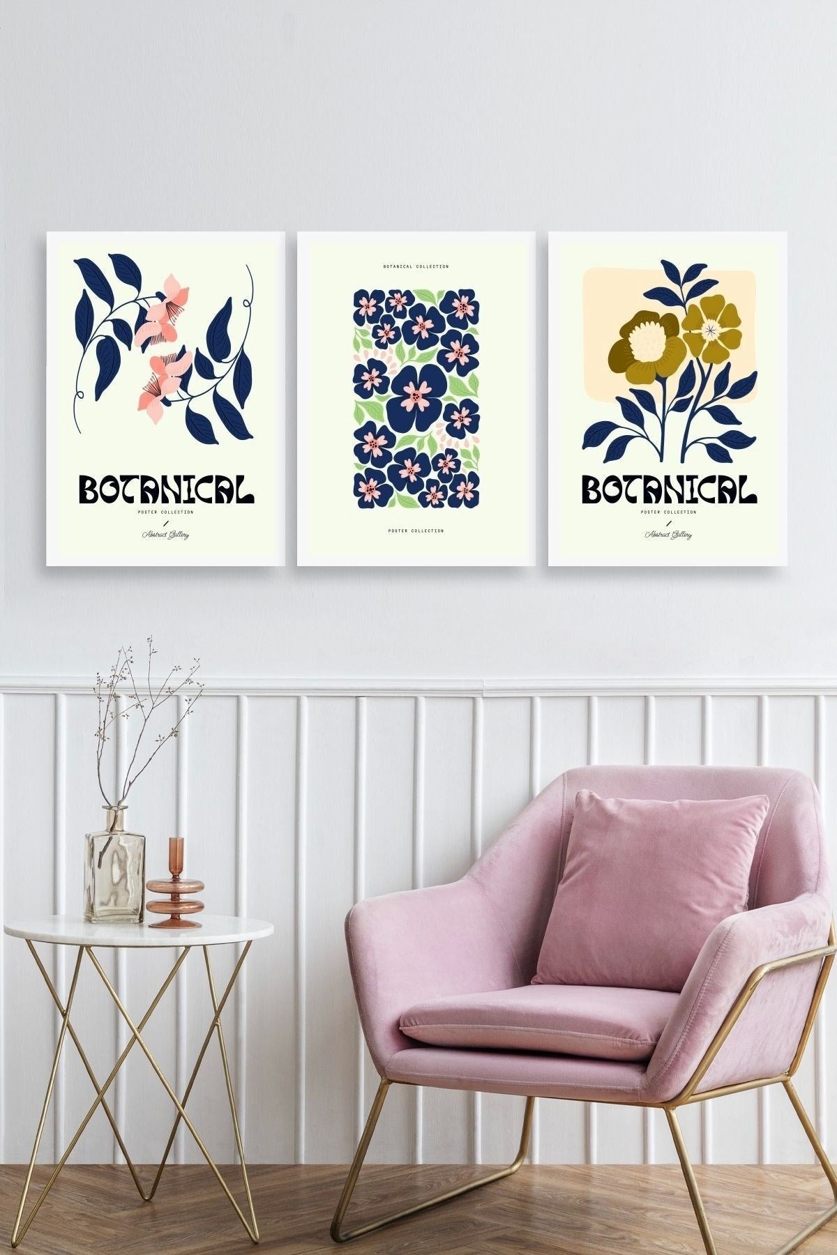 Botanik Üçlü Ahşap Çerçeveli Tablo 23 x 30