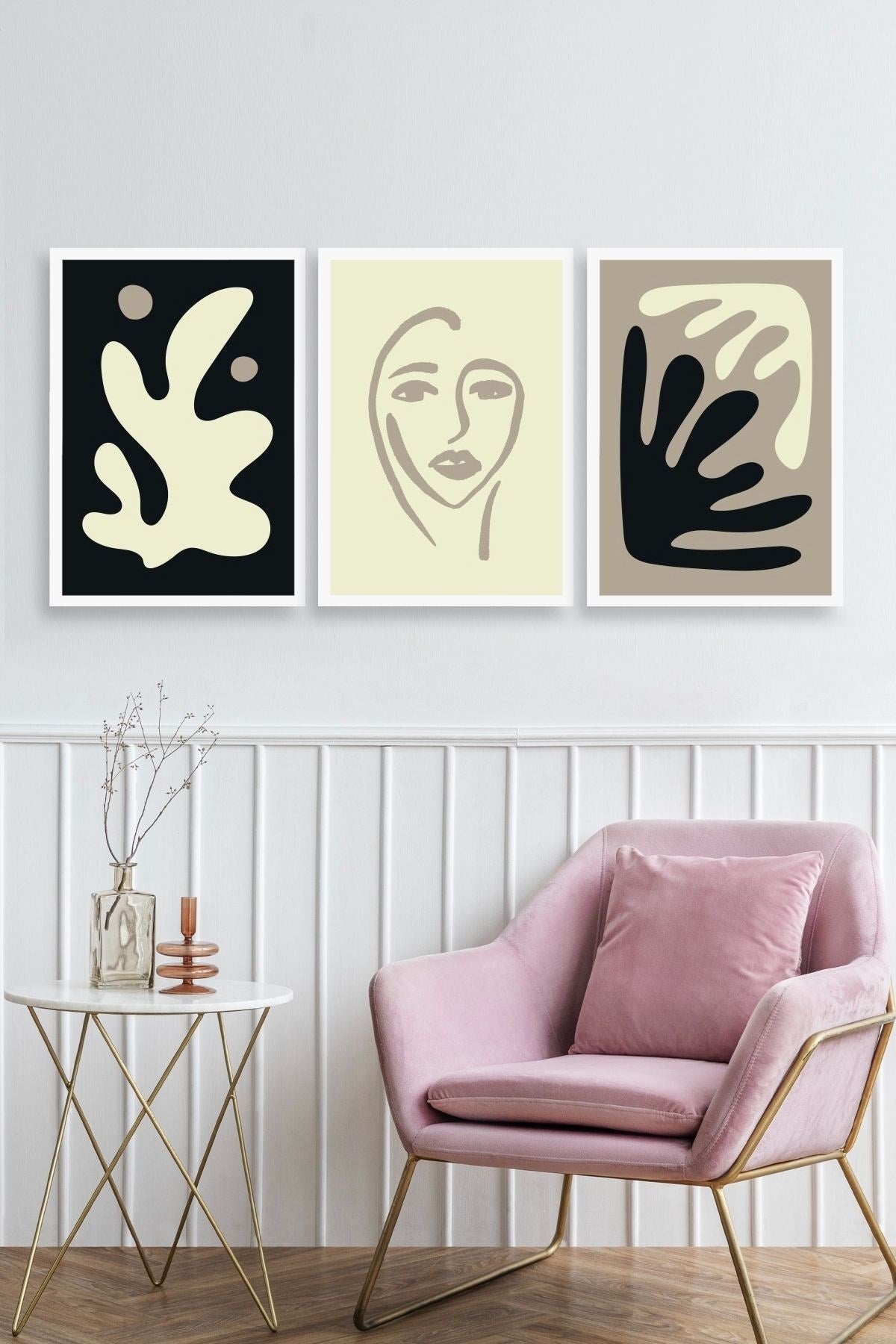 Soyut Üçlü Ahşap Çerçeveli Tablo 50 x 70