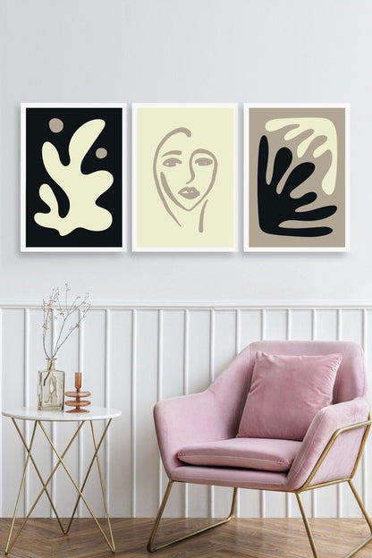 Soyut Üçlü Ahşap Çerçeveli Tablo 50 x 70