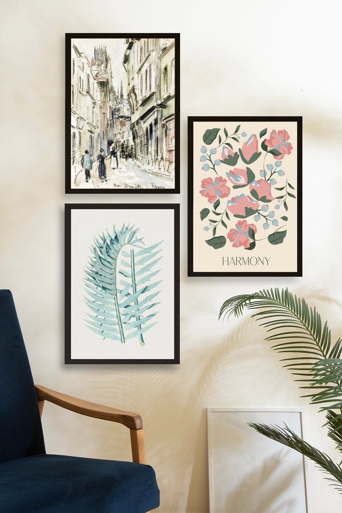 Harmony Üçlü Ahşap Çerçeveli Tablo 50 x 70