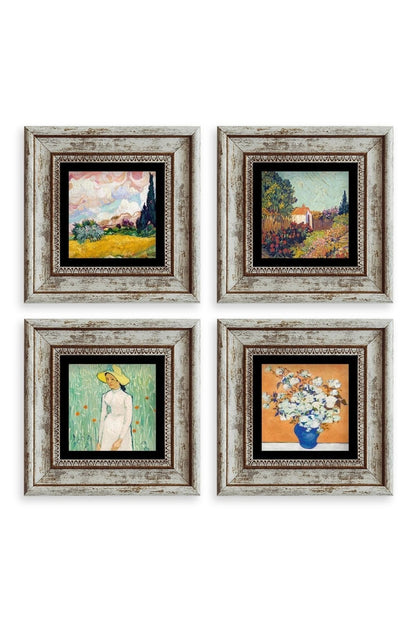 Van Gogh 4 lü Set Çerçeveli Taş Tablo 20 cm