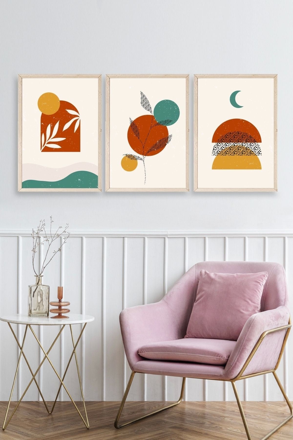 Manzara Üçlü Ahşap Çerçeveli Tablo 23 x 30