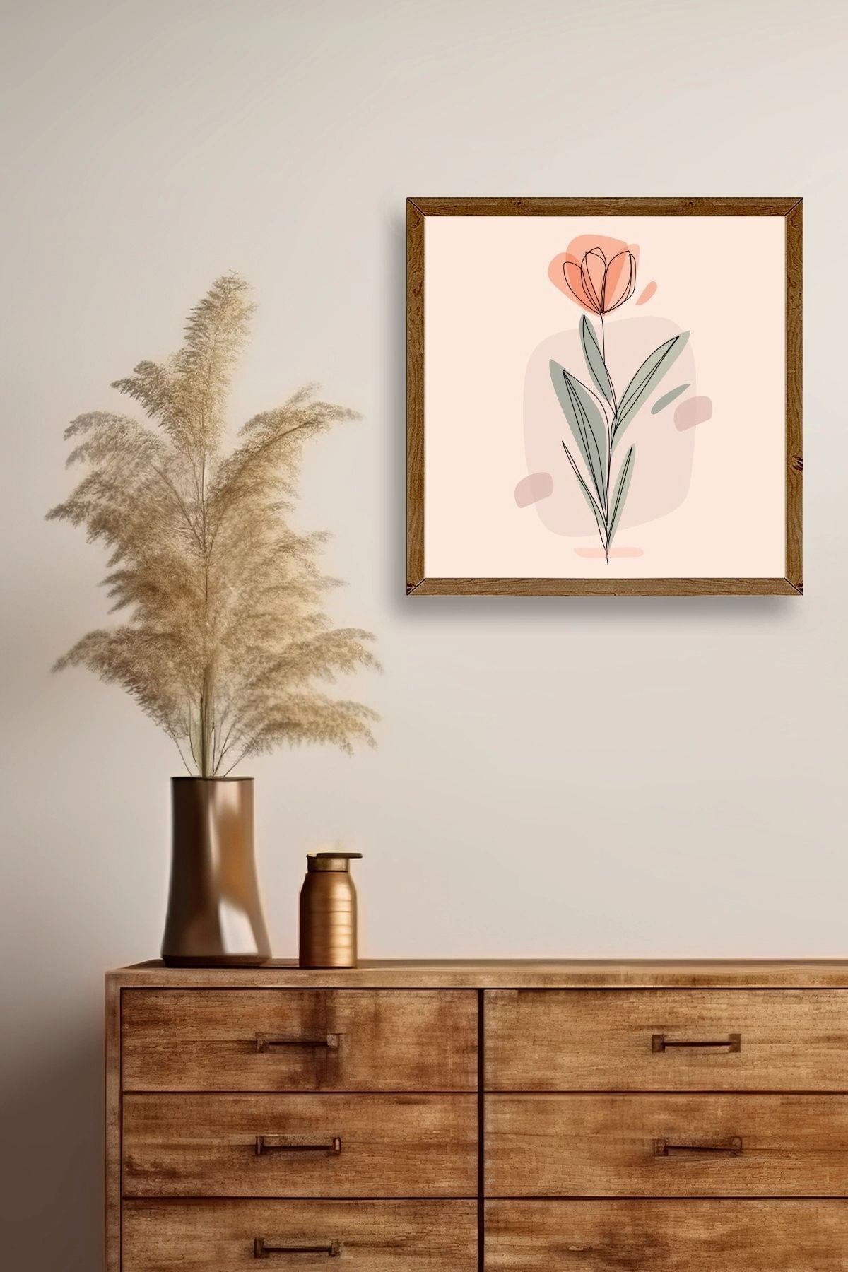 Çiçek Ahşap Çerçeveli Tablo 50 x 50