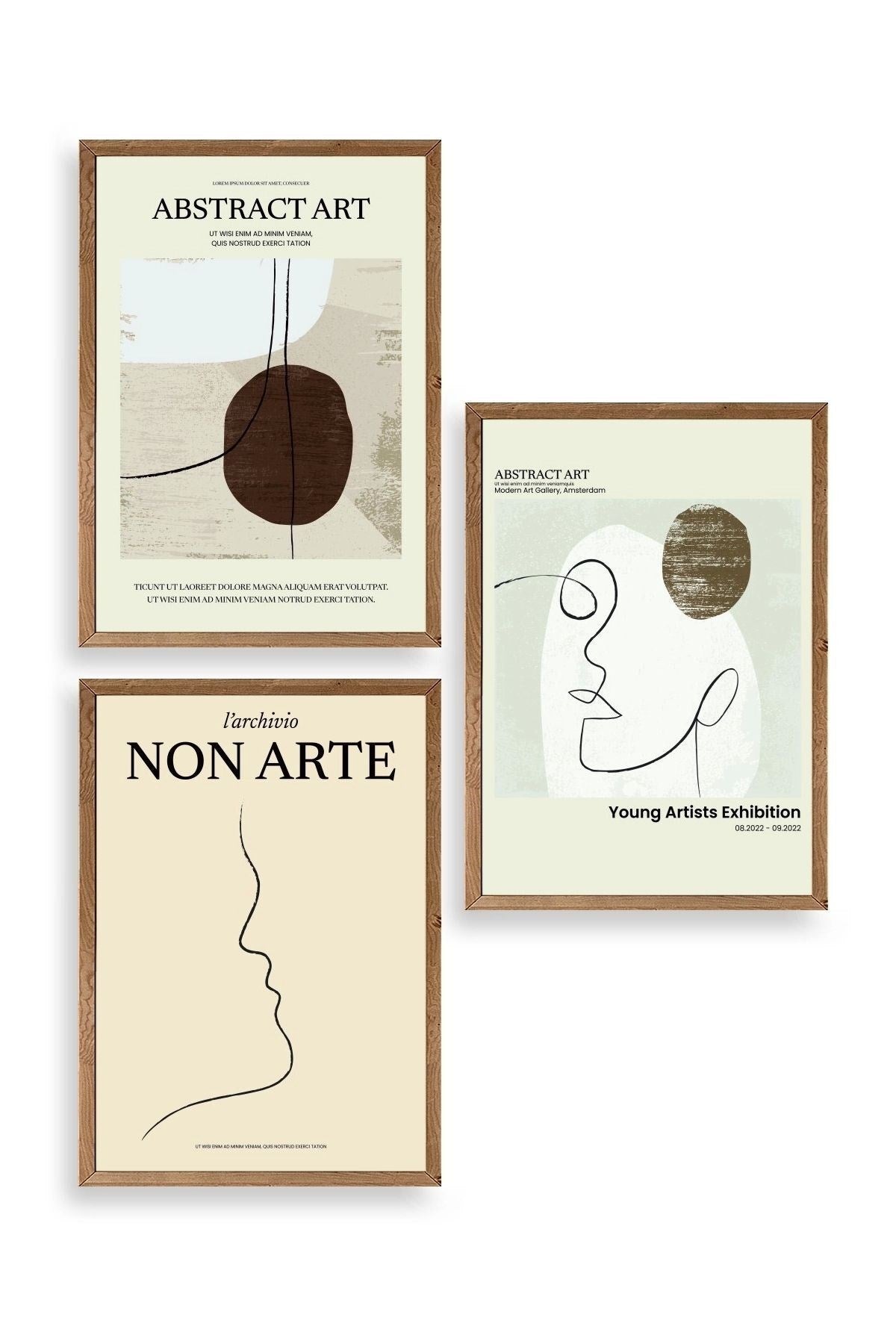 Soyut Sanat Üçlü Ahşap Çerçeveli Tablo 50 x 70