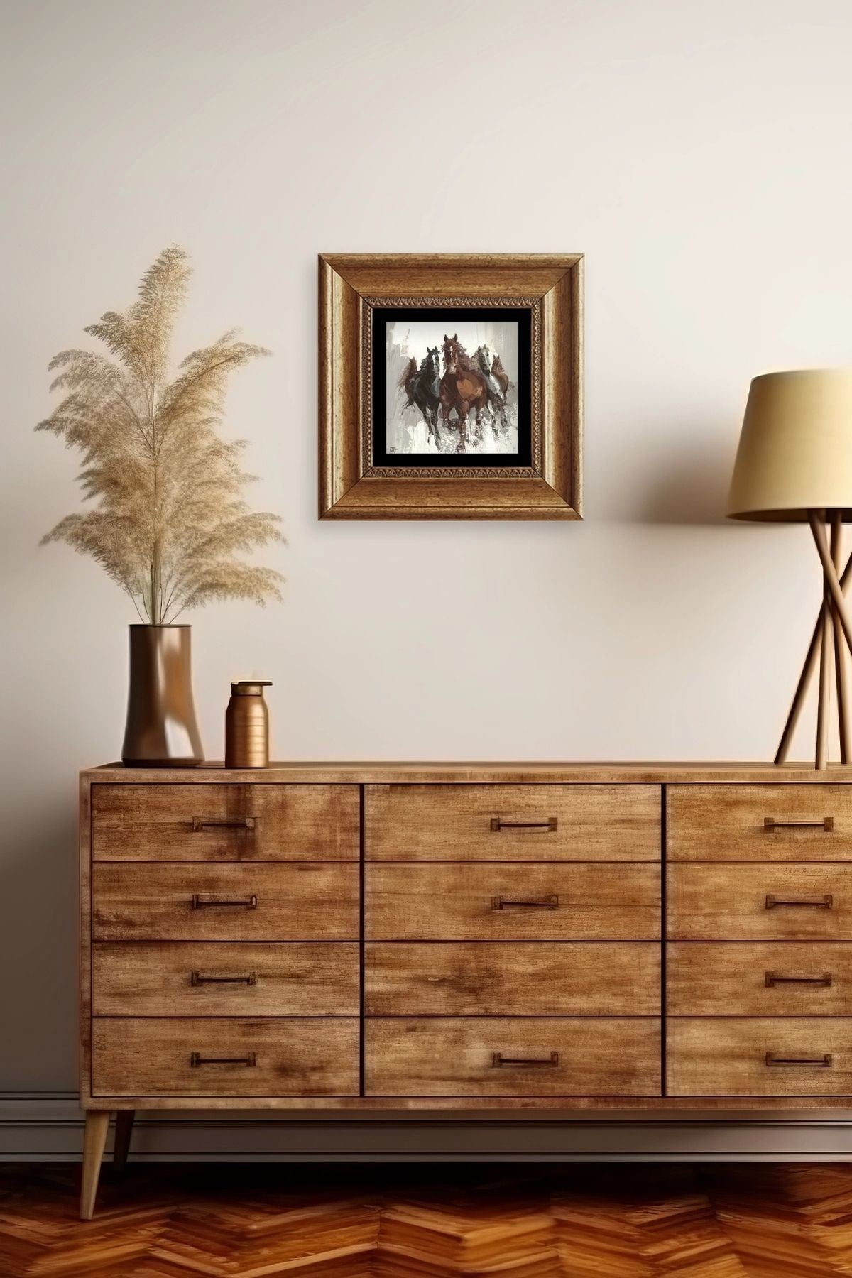 Koşan Atlar Yağlı Boya Çerçeveli Taş Tablo 20 cm