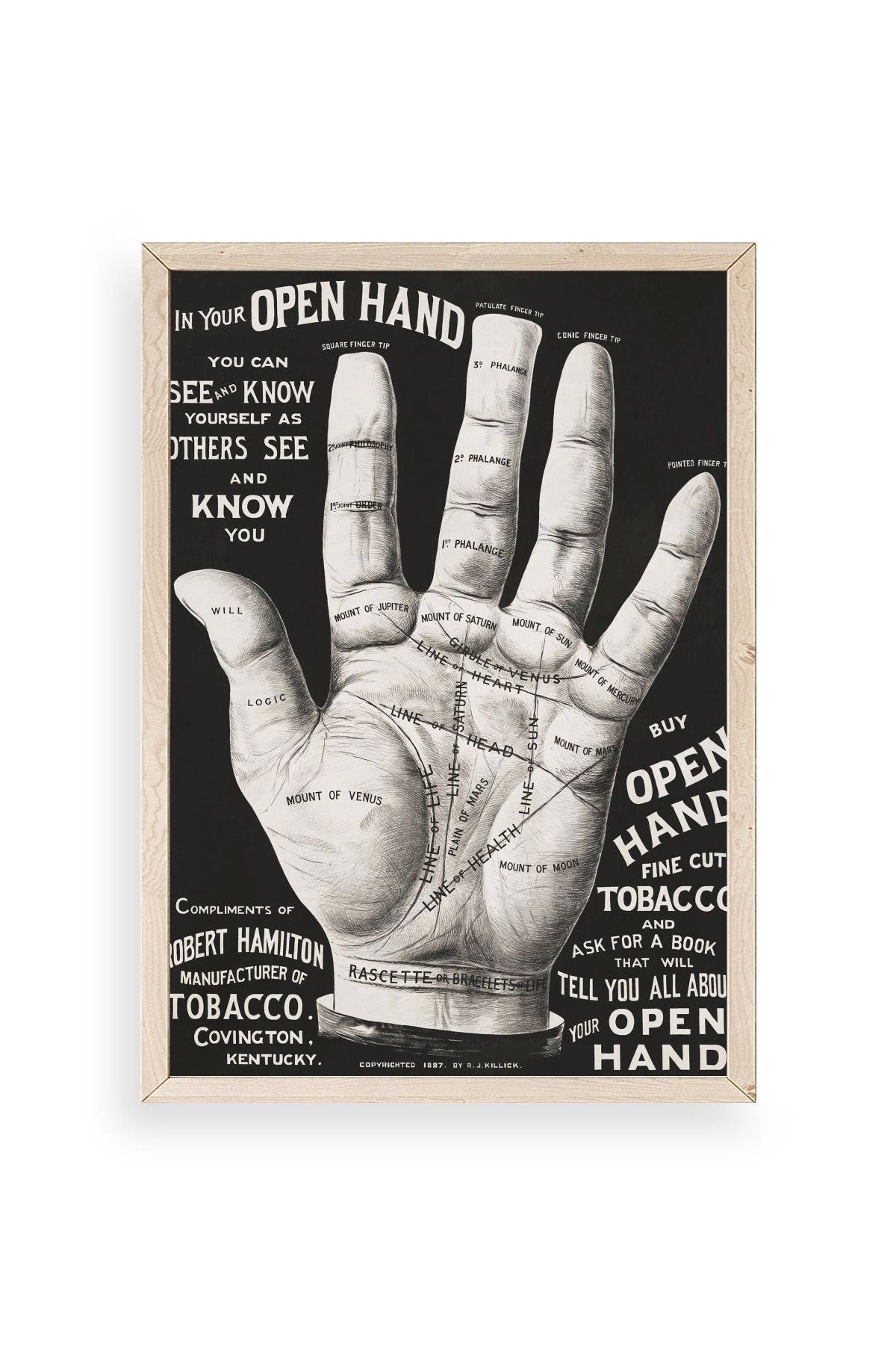 Avuç Okuma Rehberi Ahşap Çerçeveli Tablo 17 x 23