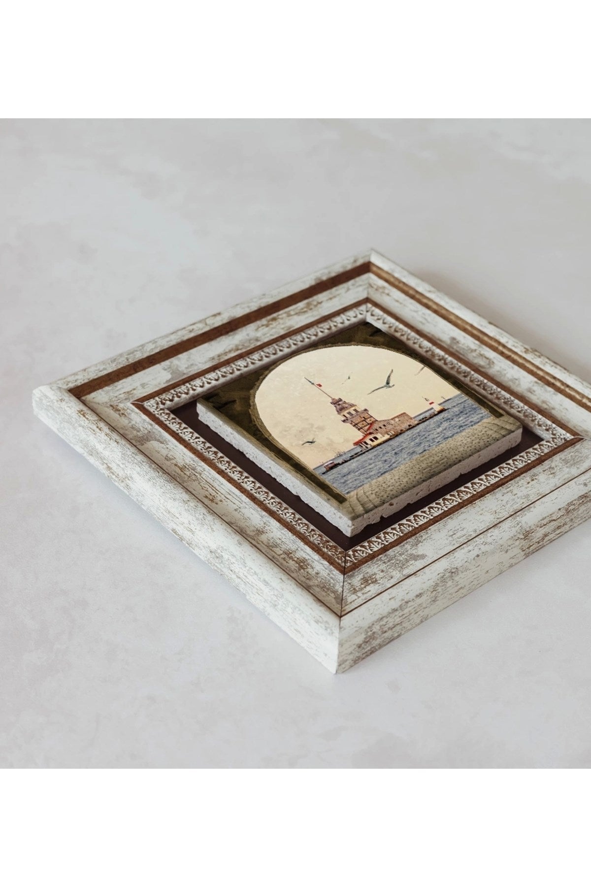 Istanbul Manzaralı Çerçeveli Taş Tablo , Çerçeveli Taş Duvar Dekoru 20 cm