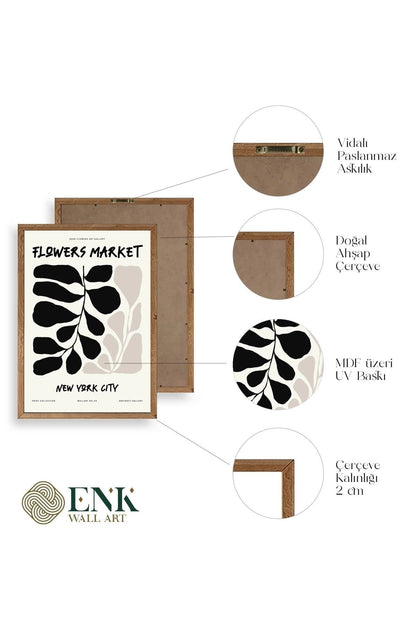 Flower Market Üçlü Ahşap Çerçeveli Tablo 50 x 70