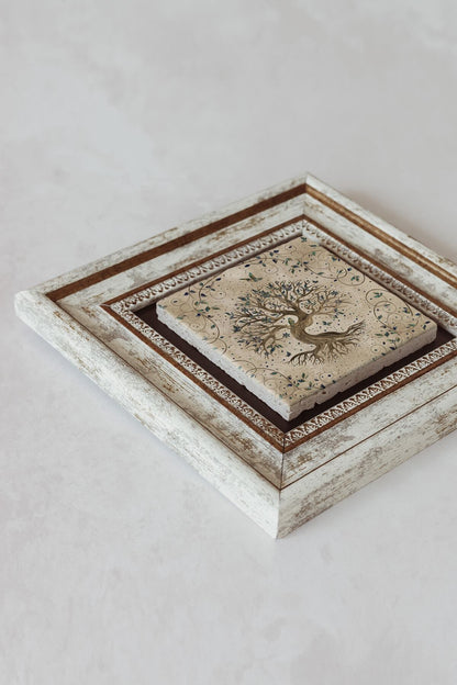 Hayat Ağacı (yaşam) Life Tree Çerçeveli Taş Tablo , Çerçeveli Taş Duvar Dekoru 20 cm