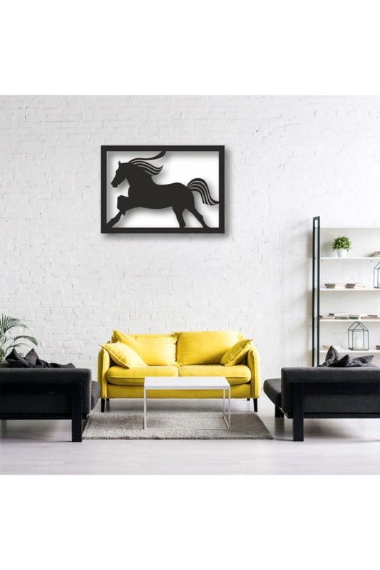 At Figürlü Çerçeve Görünümlü Ahşap Tablo