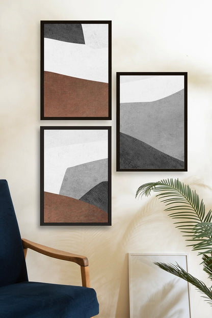 Soyut Üçlü Ahşap Çerçeveli Tablo 23 x 30