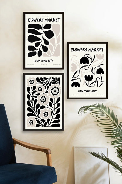 Flower Market Üçlü Ahşap Çerçeveli Tablo 50 x 70