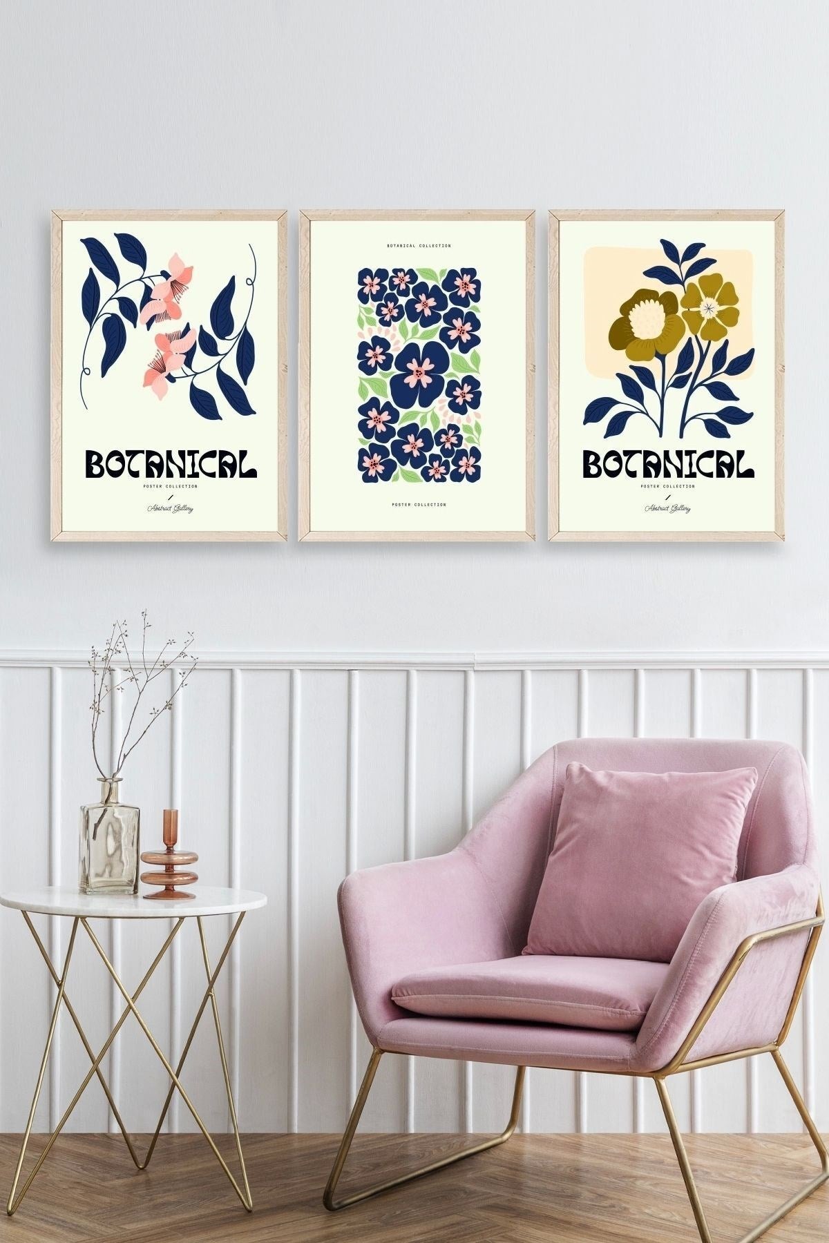 Botanik Üçlü Ahşap Çerçeveli Tablo 23 x 30