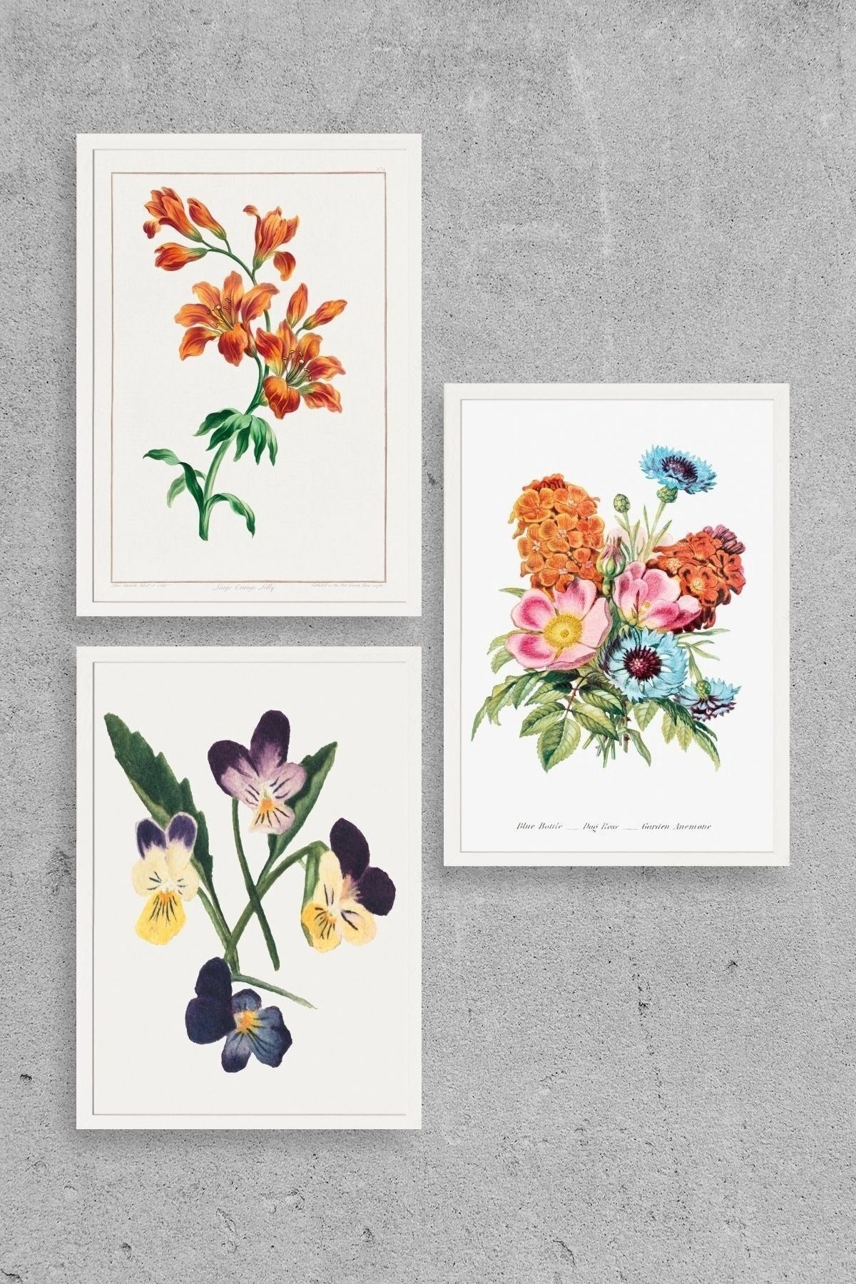 Çiçek Üçlü Ahşap Çerçeveli Tablo 30 x 40