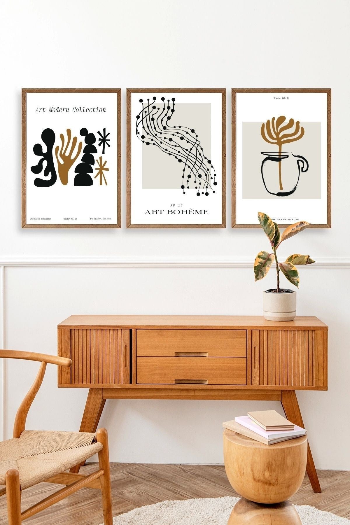 Modern Üçlü Ahşap Çerçeveli Tablo 50 x 70