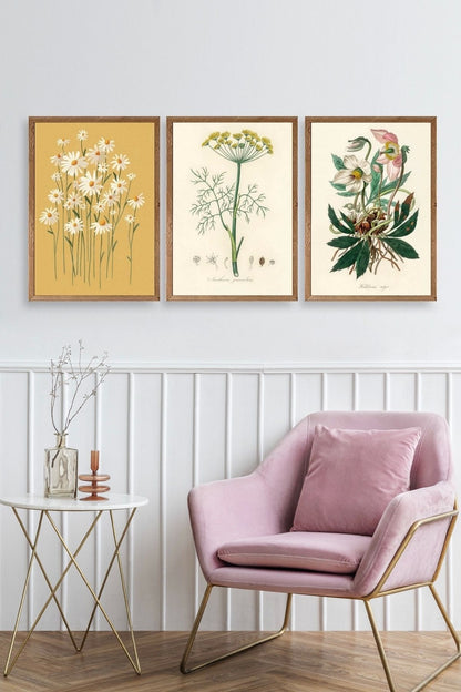 Çiçek Üçlü Ahşap Çerçeveli Tablo 30 x 40