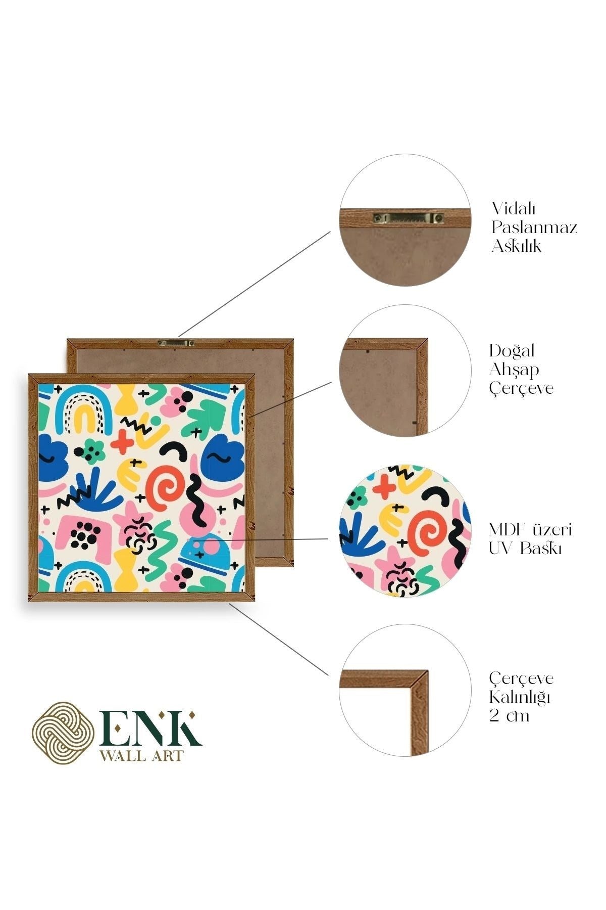 Soyut Ahşap Çerçeveli Tablo 50 x 50