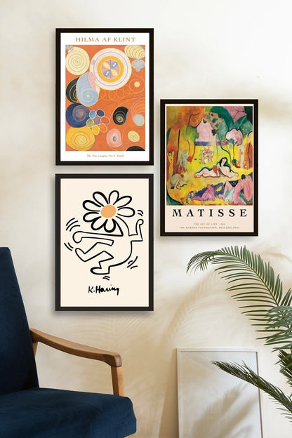 Ünlü Tablolar Üçlü Ahşap Çerçeveli Tablo 23 x 30