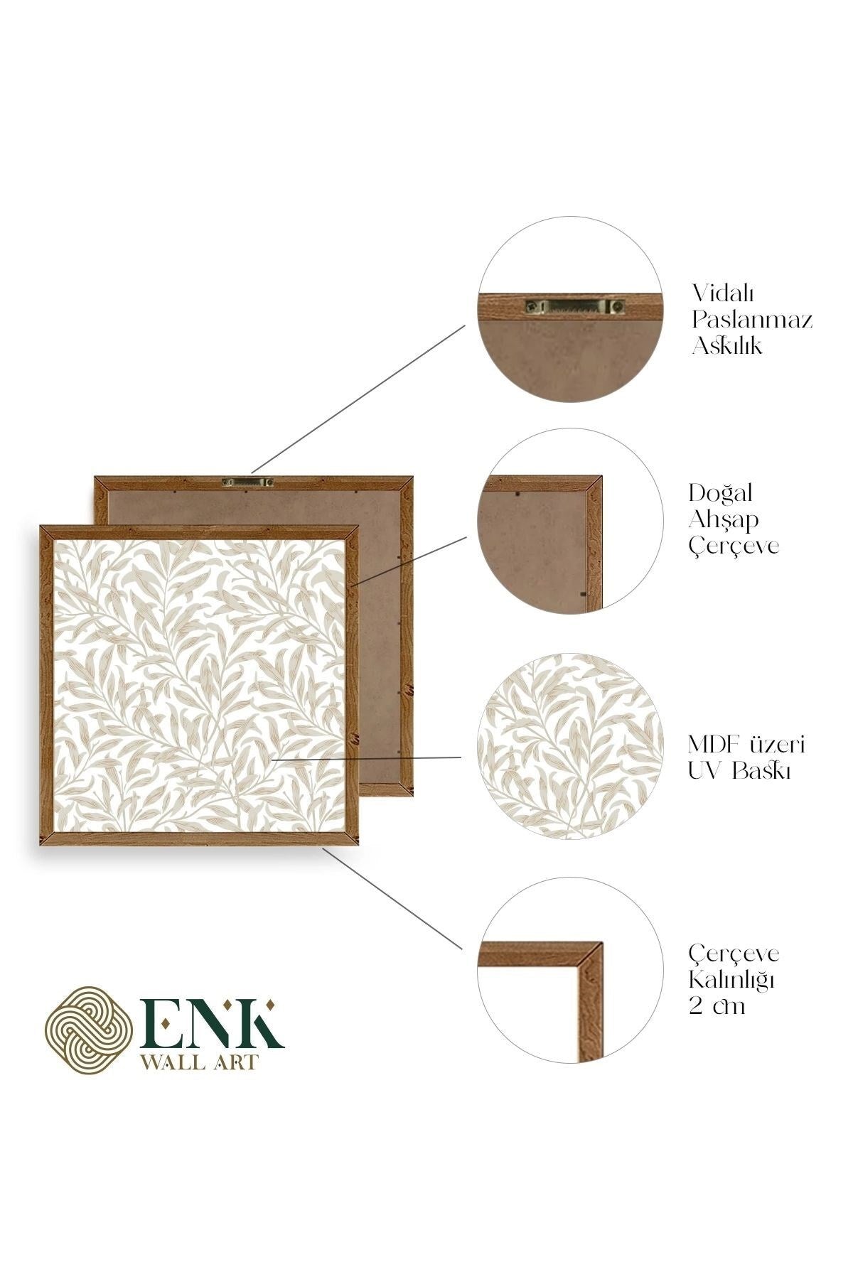 Yaprak Ahşap Çerçeveli Tablo 50 x 50