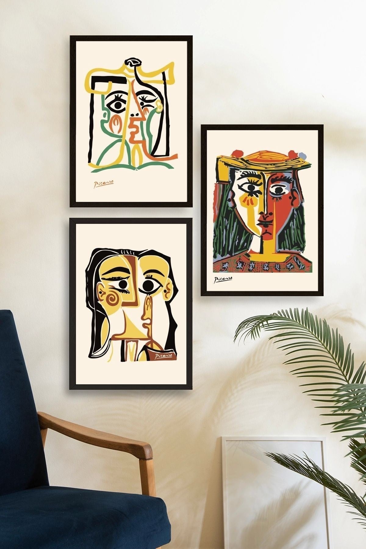 Picasso Üçlü Ahşap Çerçeveli Tablo 40 x 60