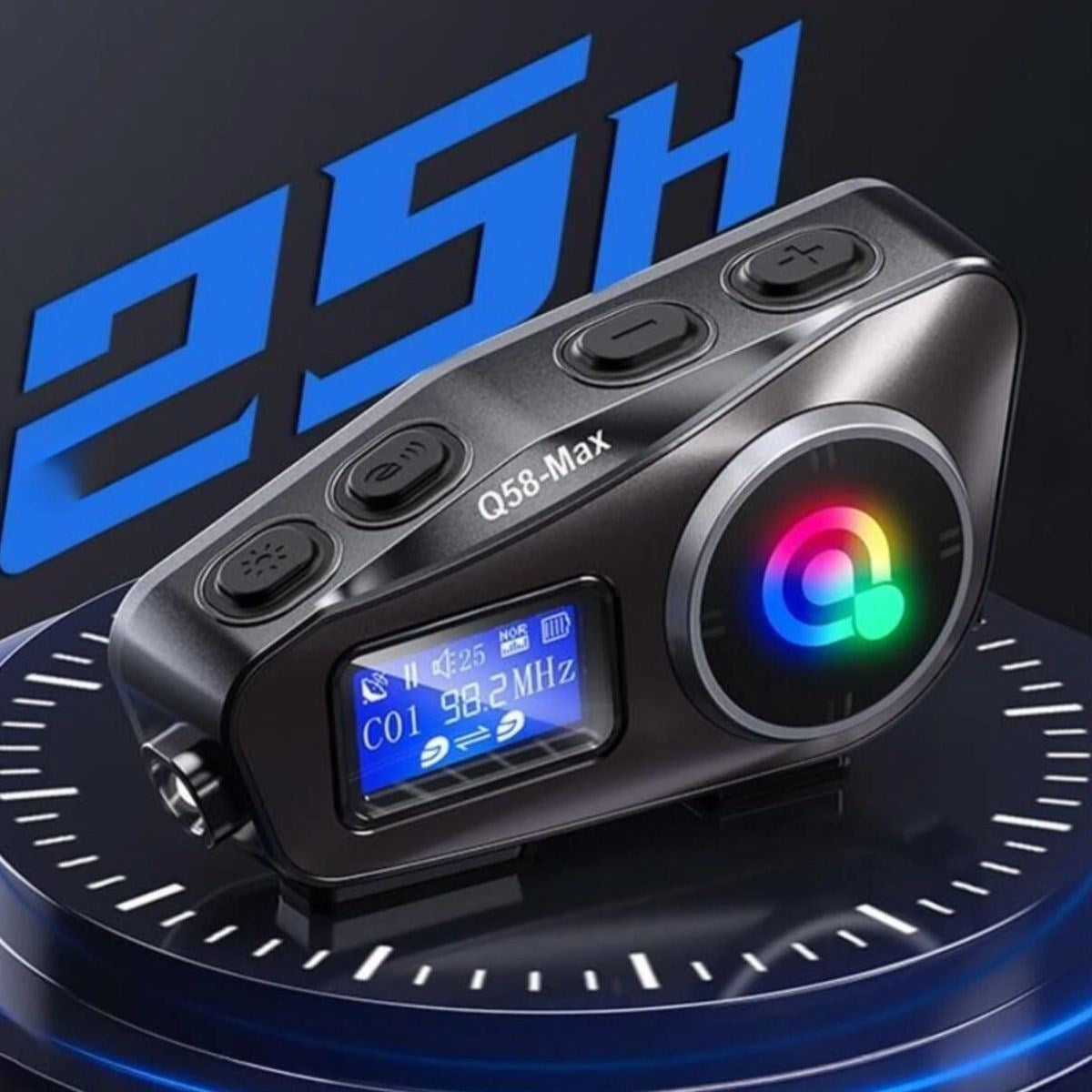 BUFFER® Q58 Motorsikletler İçin Fener Özellikli SD Kart Bölümlü LCD Ekranlı Kablosuz Bluetooth Kulaklıklı – Suya Dayanıklı Kask Kulaklığı