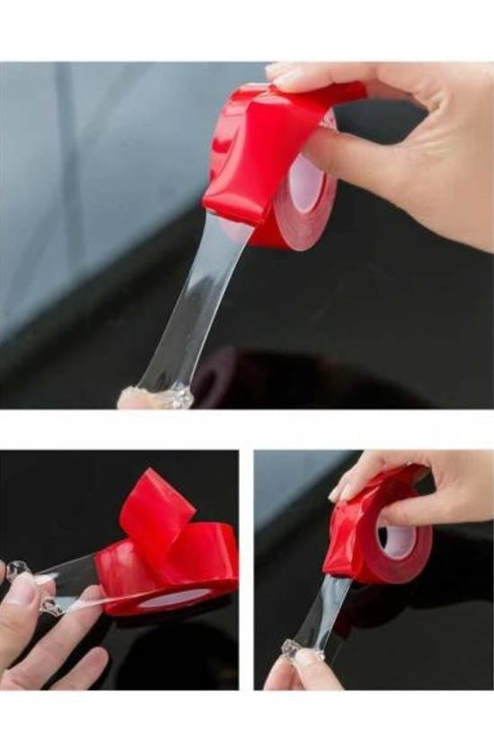 BUFFER® 2 Metre Güçlü Yapışkanlı Çift Taraflı Slikon Pratik Şeffaf Bant