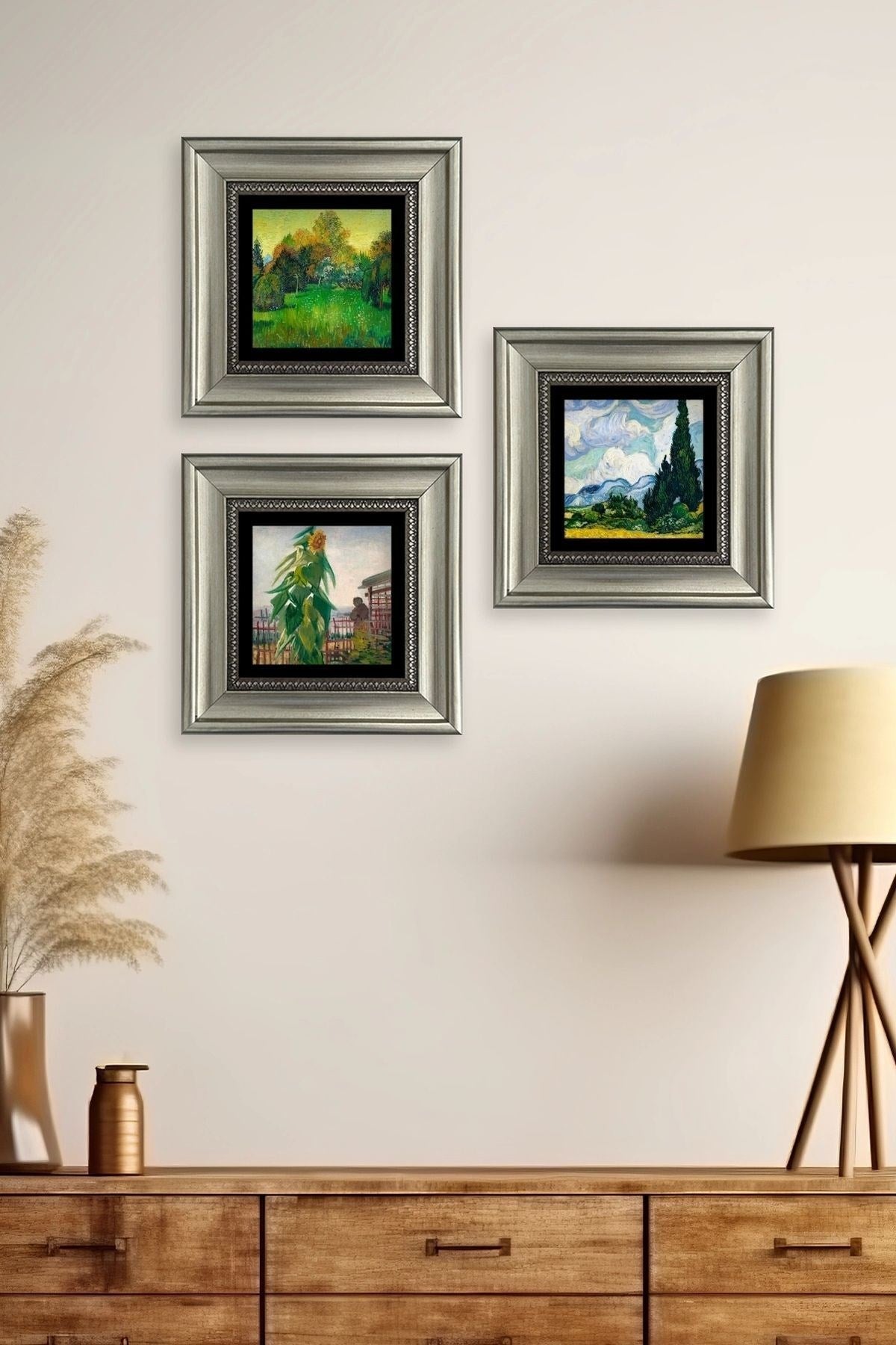 Doğa 3 lü Set Çerçeveli Taş Tablo 20 cm