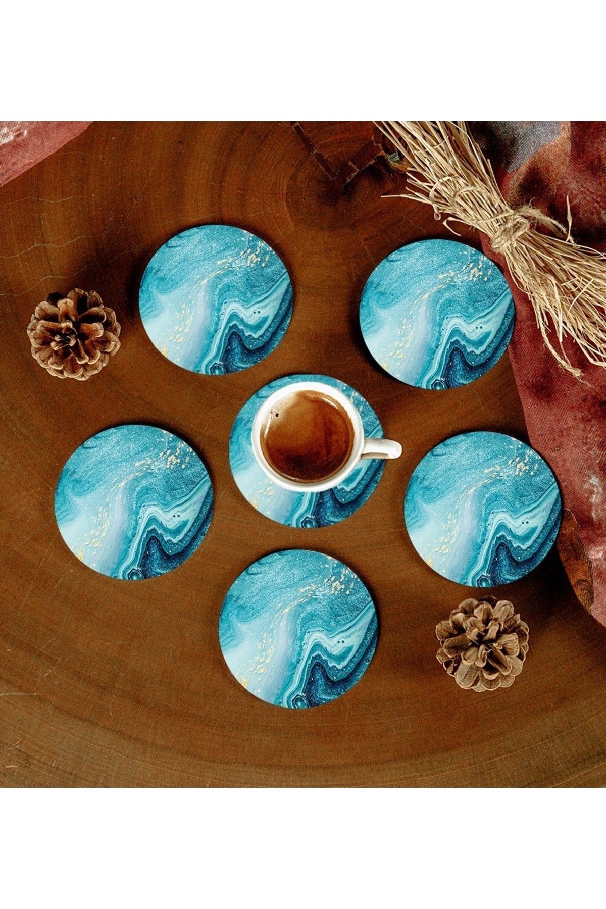 6 Adet Desenli Mdf Bardak Altlığı