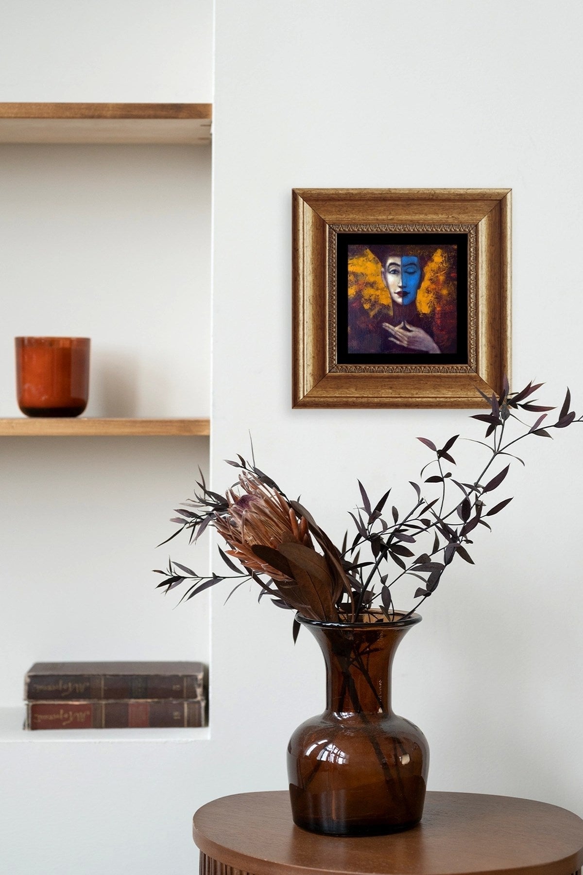 İki Ruh Hali Kadın Çerçeveli Taş Tablo 20 cm