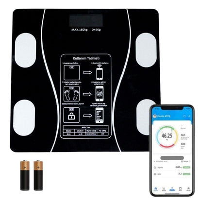 BUFFER® Dijital Baskül Yağ Ölçer Fonksiyonlu Akıllı Baskül Bluetooth Bağlantılı Tartı
