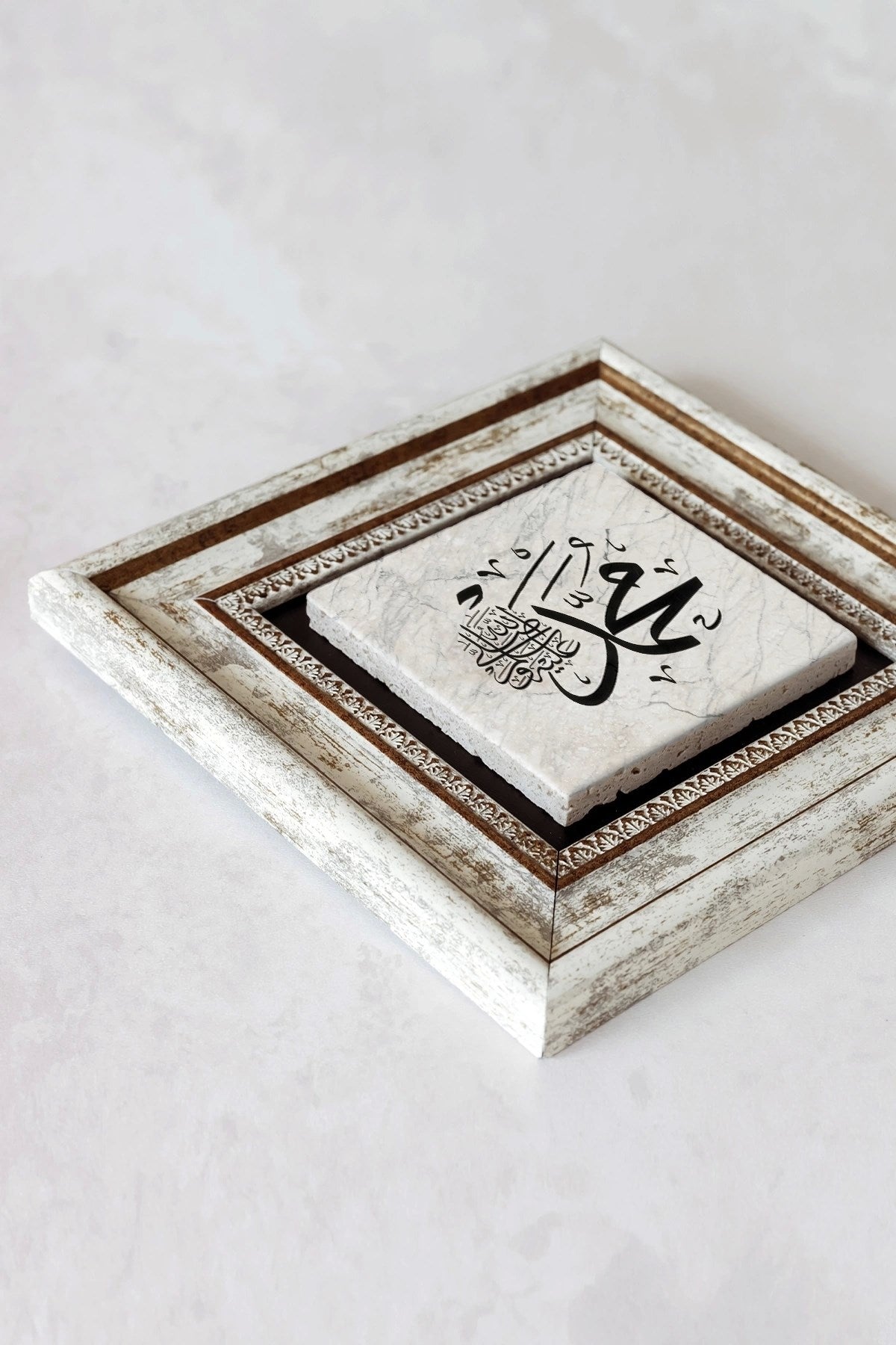 Hat Yazısı ''muhammed'' Yazılı Çerçeveli Taş Tablo , Çerçeveli Taş Duvar Dekoru-enkcrcvtbl--00122 20 cm