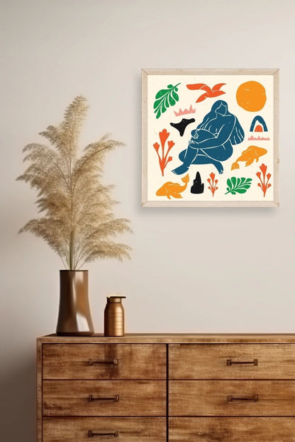 Kadın Ahşap Çerçeveli Tablo 50 x 50