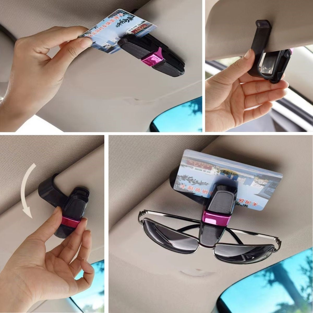 BUFFER® Araç İçi Güneşliğe Takılan 2'li Gözlük,Kart,Para Takmalık Aparat