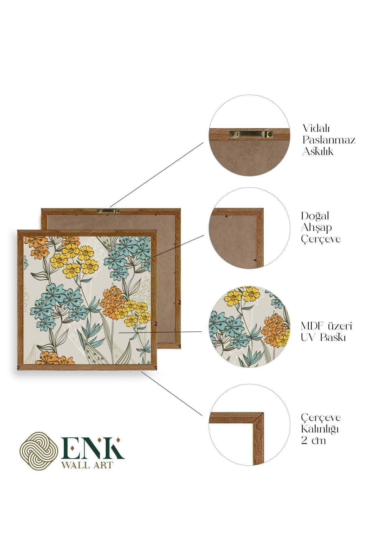 Çiçek Ahşap Çerçeveli Tablo 42 x 42