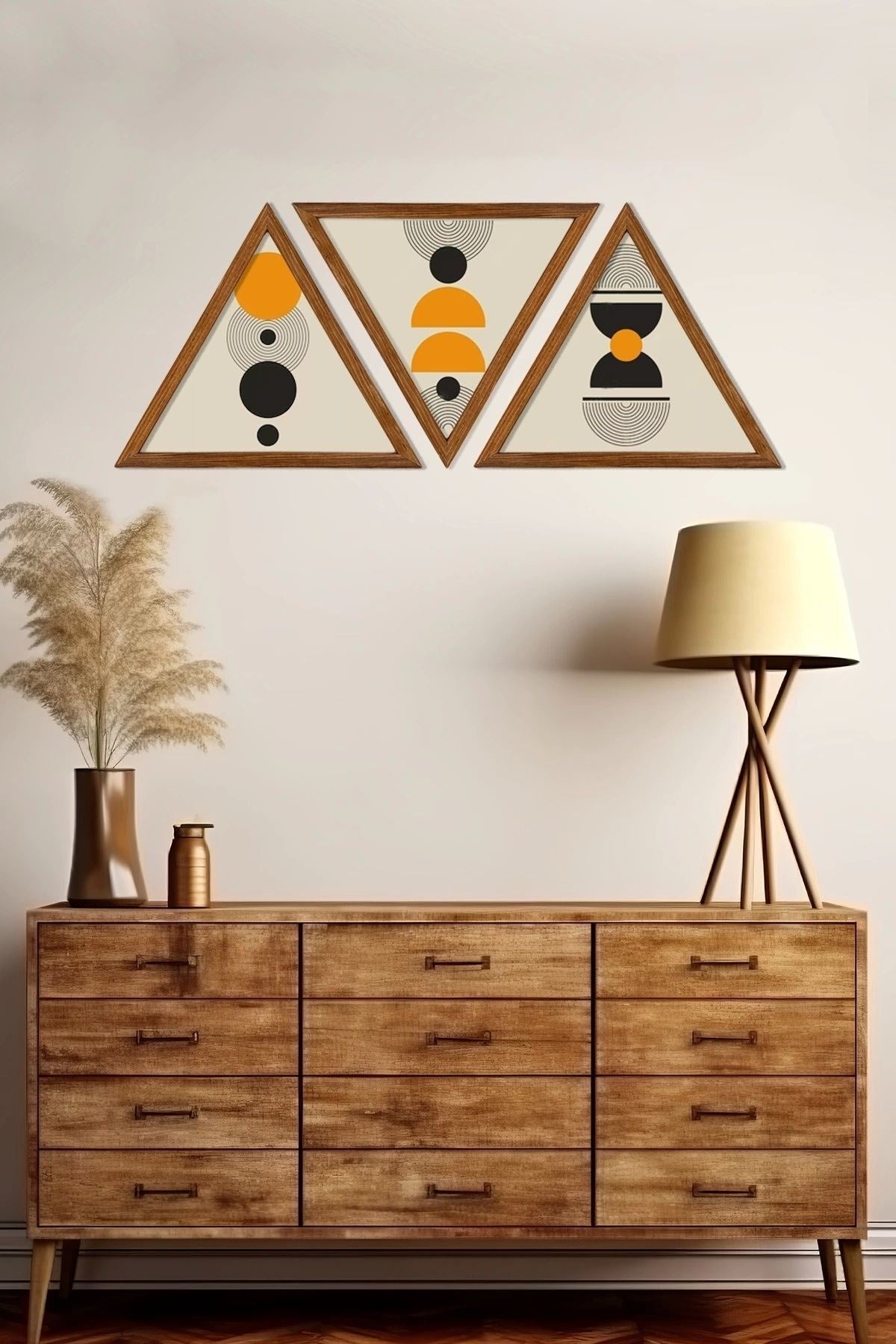 Dekoratif Üçgen Çerçeveli Ahşap Tablo Set 35 x 40