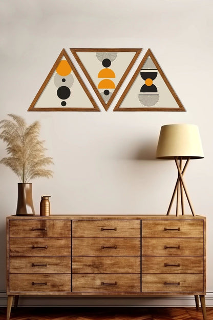 Dekoratif Üçgen Çerçeveli Ahşap Tablo Set 35 x 40