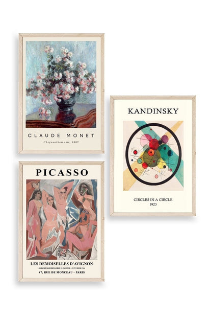 Ünlü Tablolar Üçlü Ahşap Çerçeveli Tablo 23 x 30