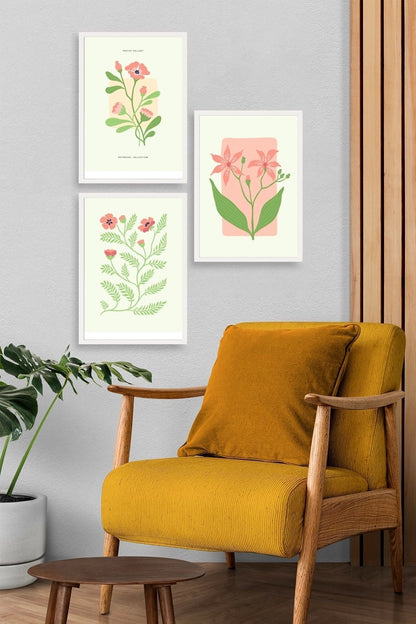 Botanik Üçlü Ahşap Çerçeveli Tablo 40 x 60