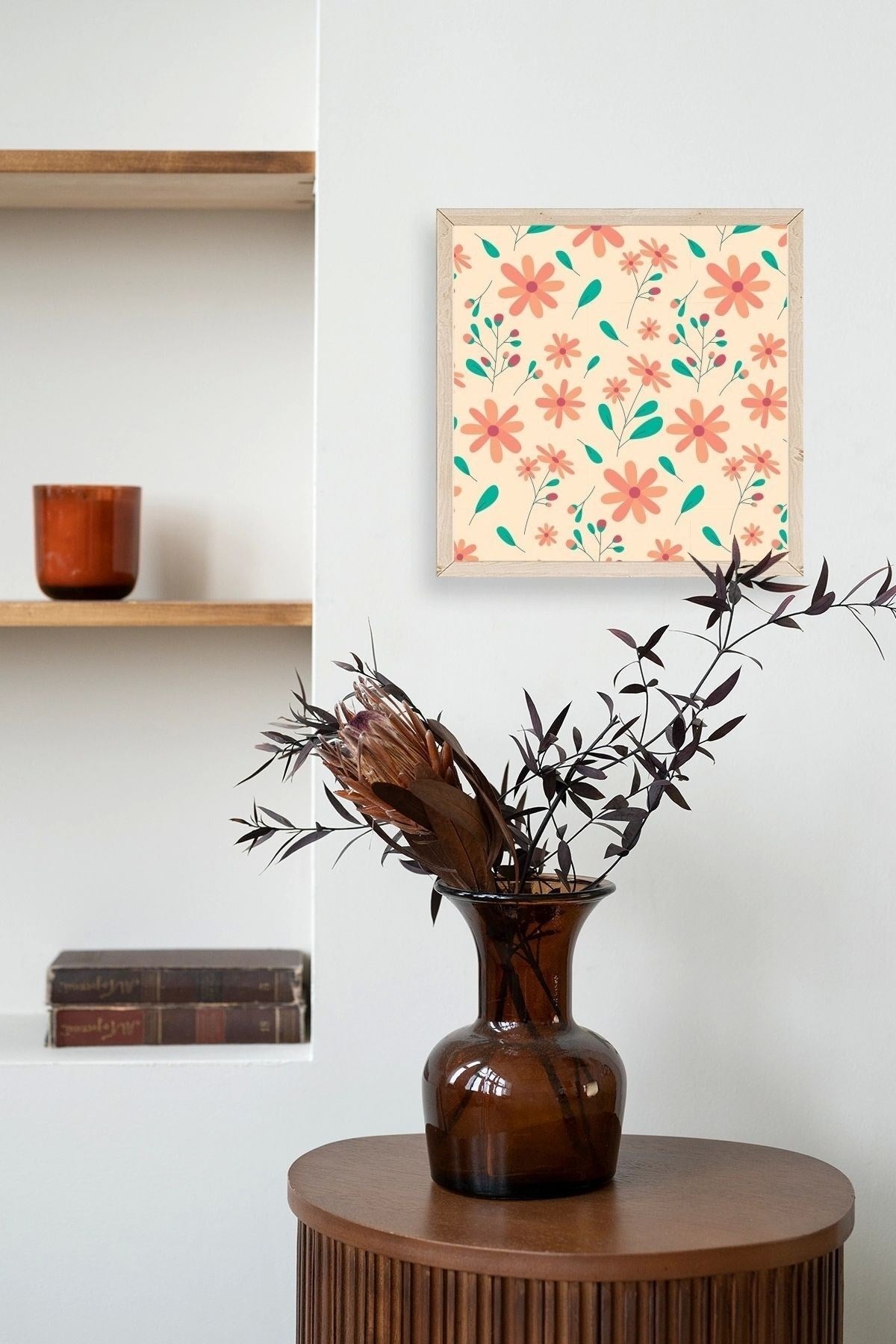 Çiçek Ahşap Çerçeveli Tablo 50 x 50