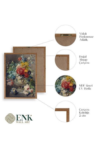 Vazodaki Çiçek Buketi Ahşap Çerçeveli Tablo 23 x 30