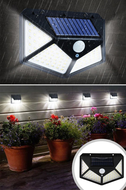 BUFFER® 100 Ledli 3 Farklı Aydınlatma Ayarlı Solar Güneş Enerjili Hareket Sensörlü Bahçe Duvar Lambası