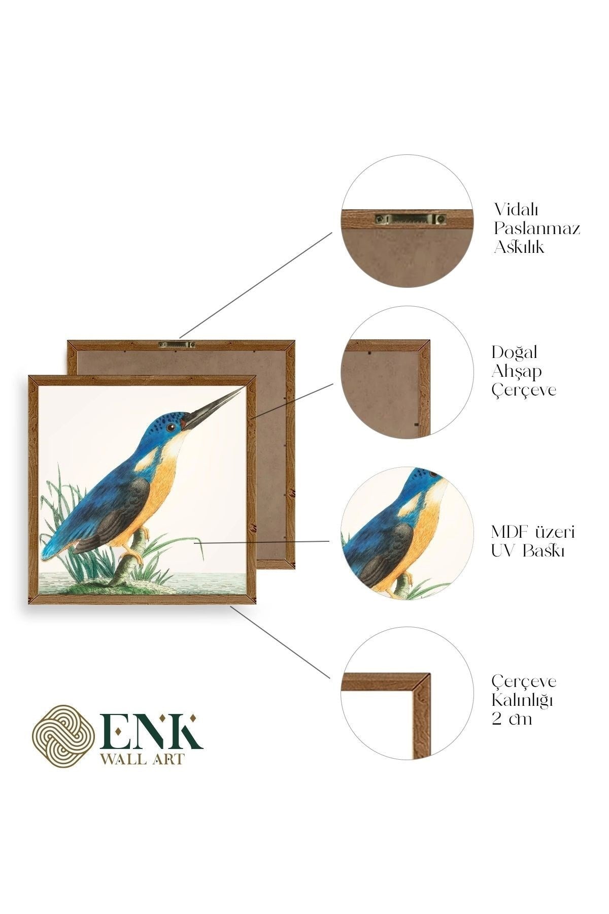 Kuş Ahşap Çerçeveli Tablo 42 x 42