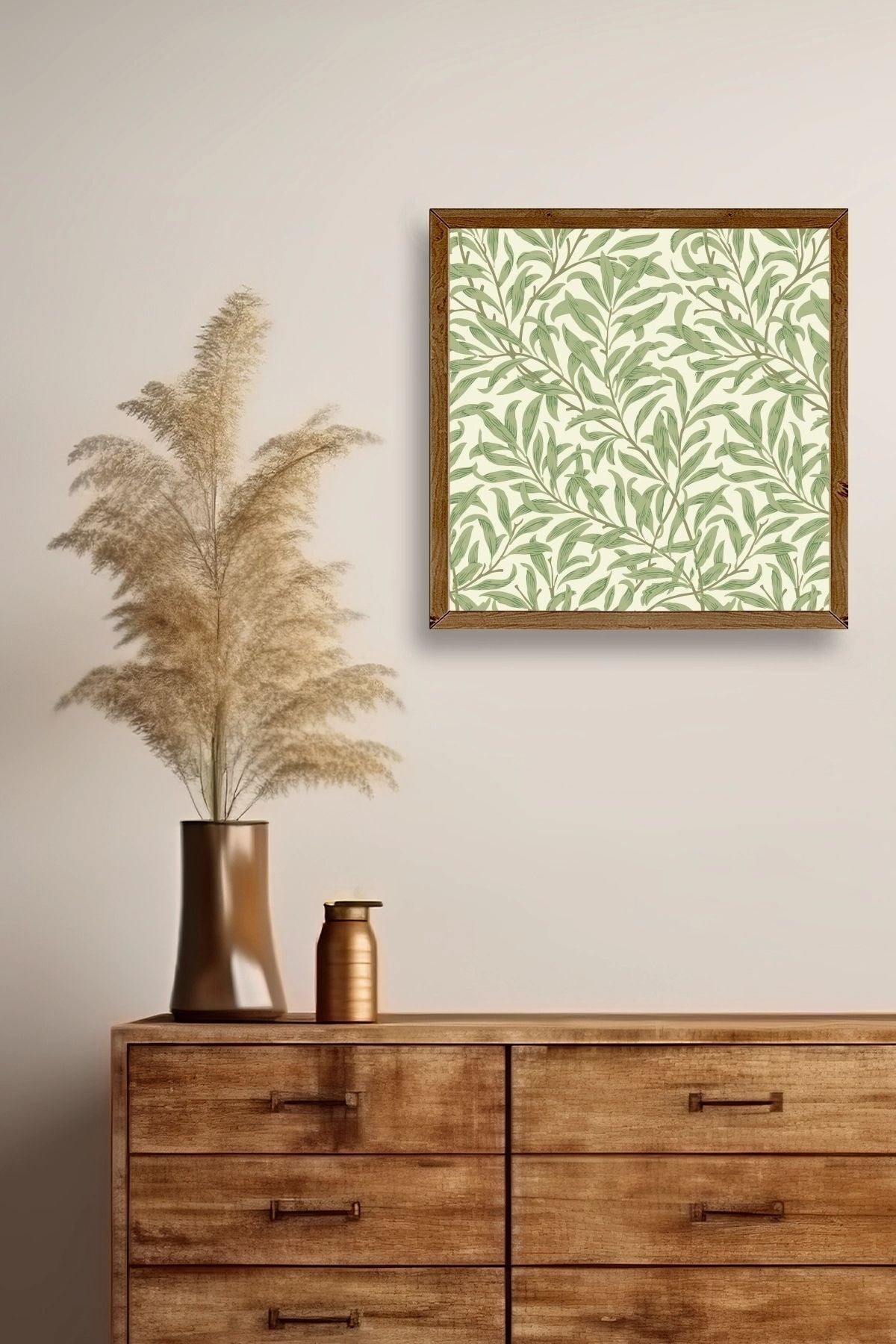 Yapraklar Ahşap Çerçeveli Tablo 50 x 50