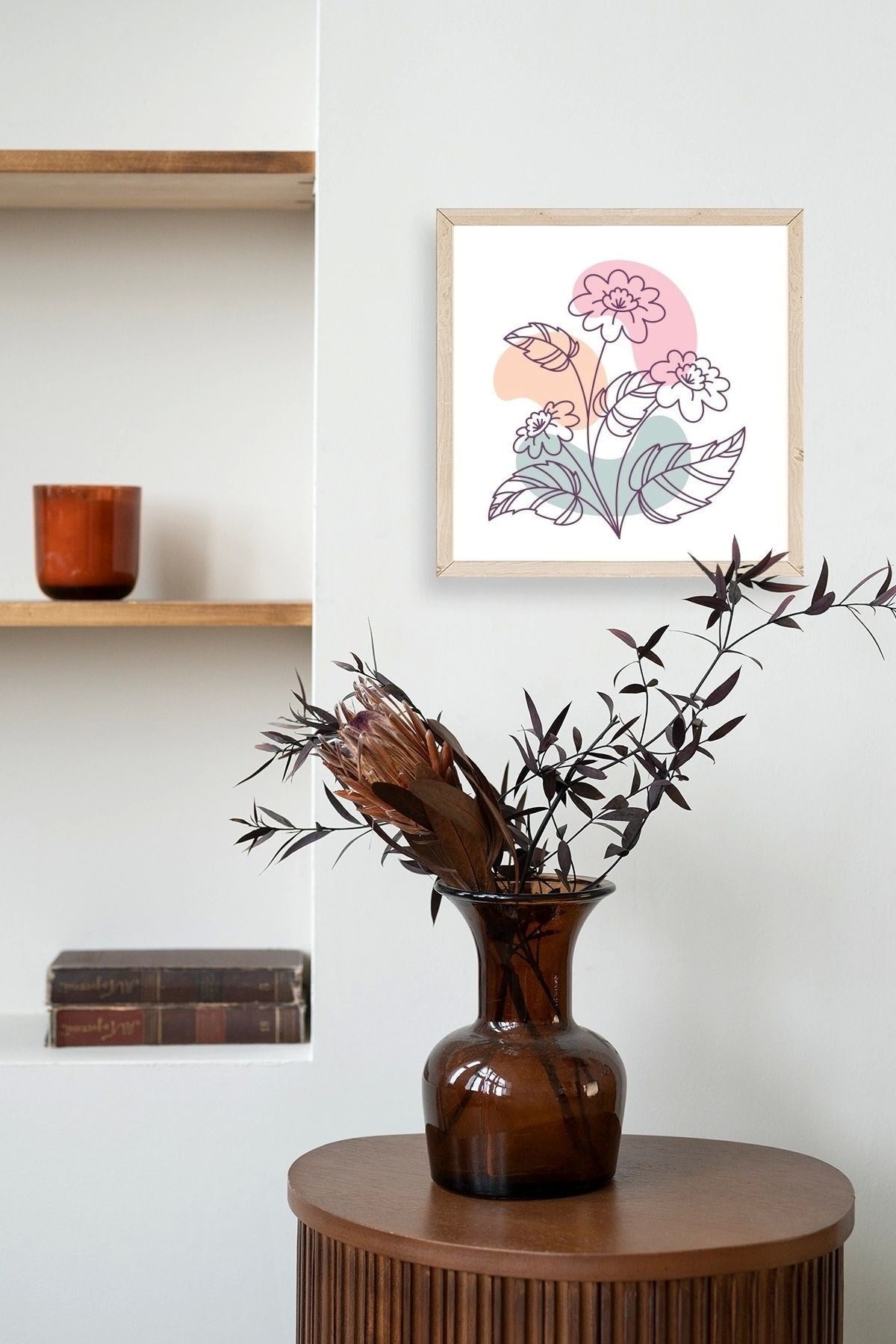 Çiçek Ahşap Çerçeveli Tablo 50 x 50