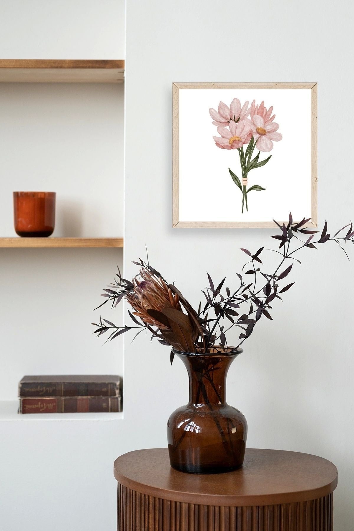 Çiçek Ahşap Çerçeveli Tablo 50 x 50