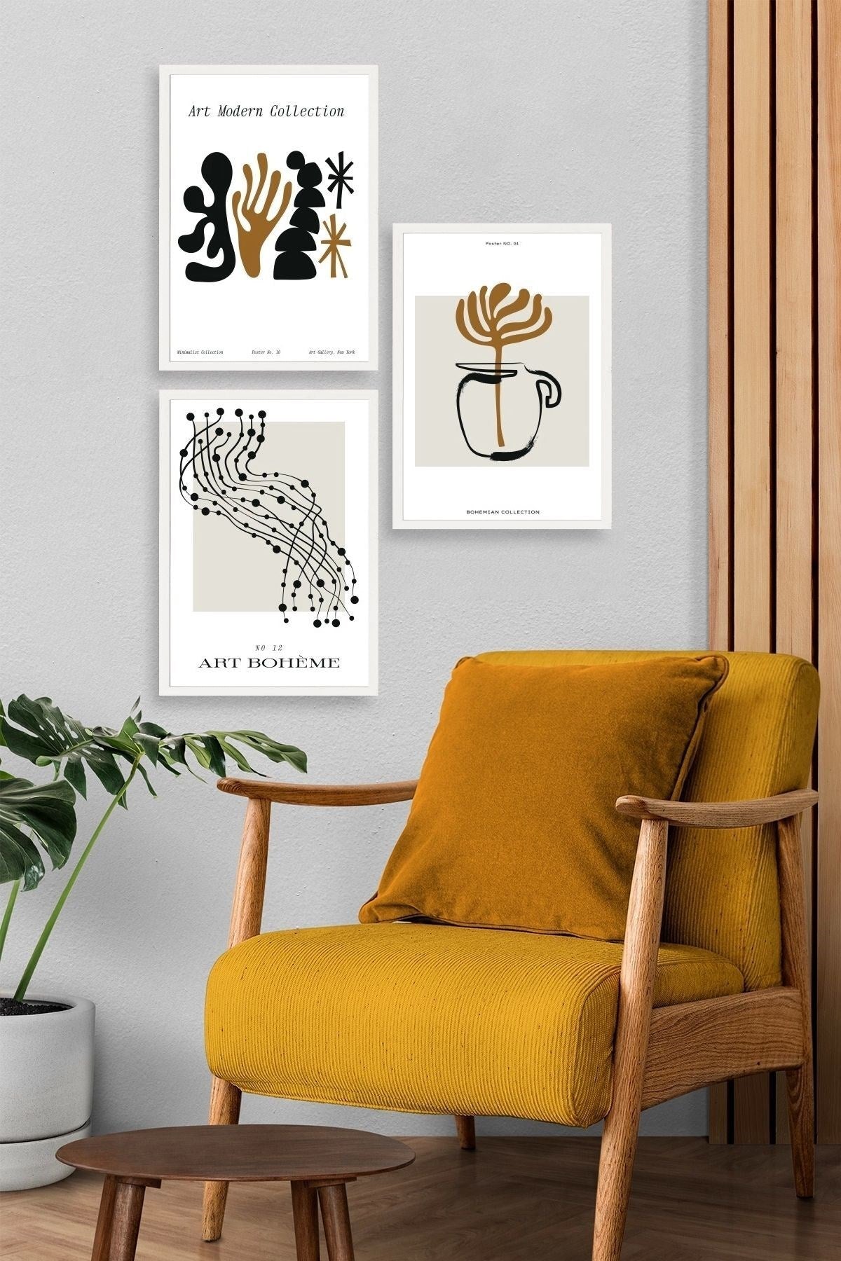 Modern Üçlü Ahşap Çerçeveli Tablo 40 x 60