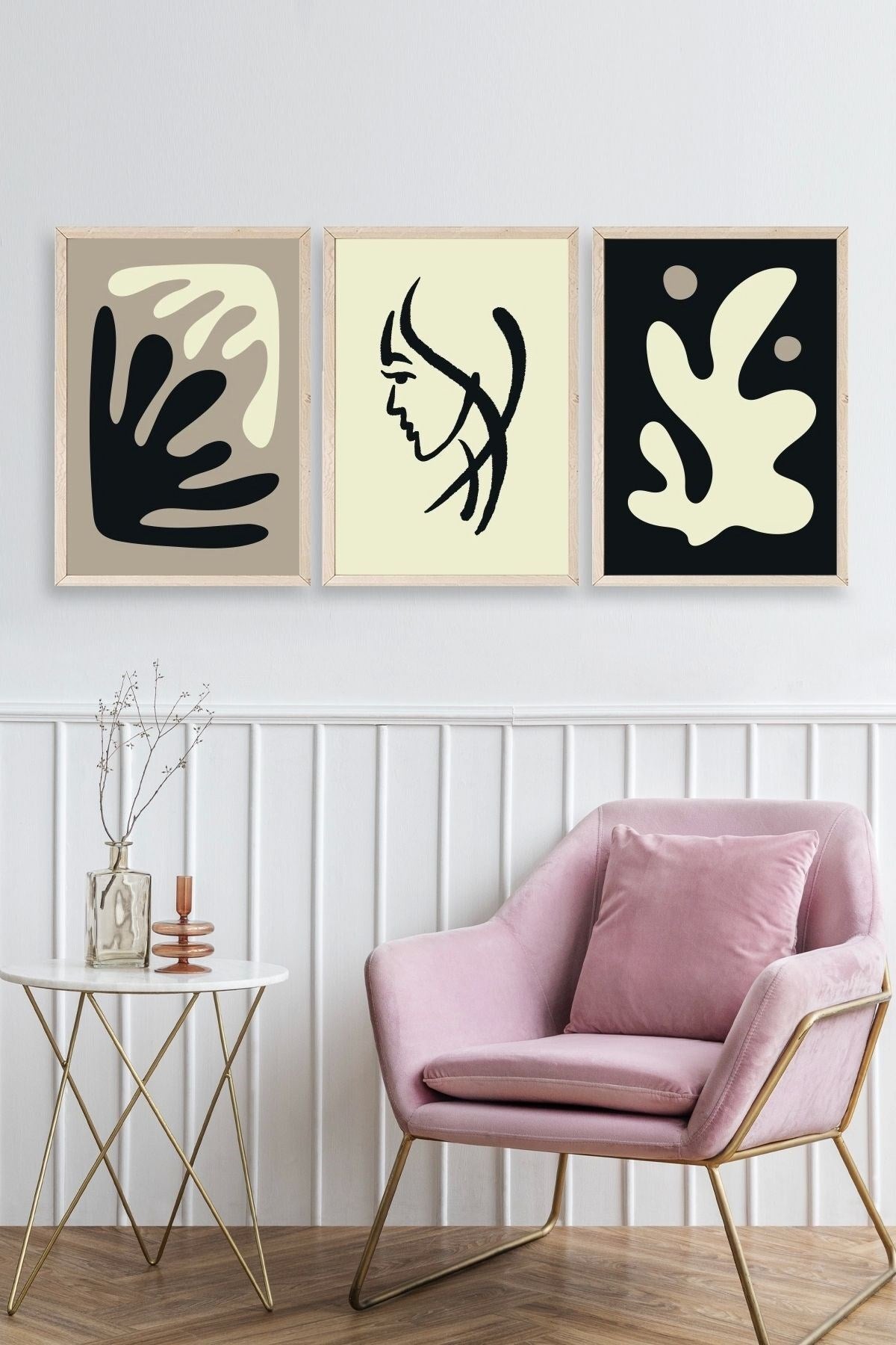 Soyut Üçlü Ahşap Çerçeveli Tablo 23 x 30