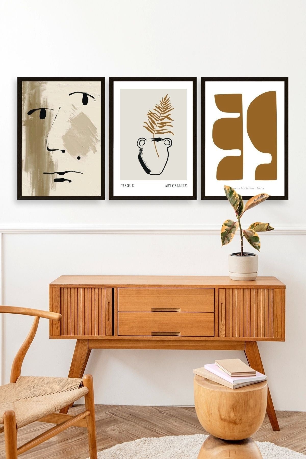 Modern Üçlü Ahşap Çerçeveli Tablo 23 x 30