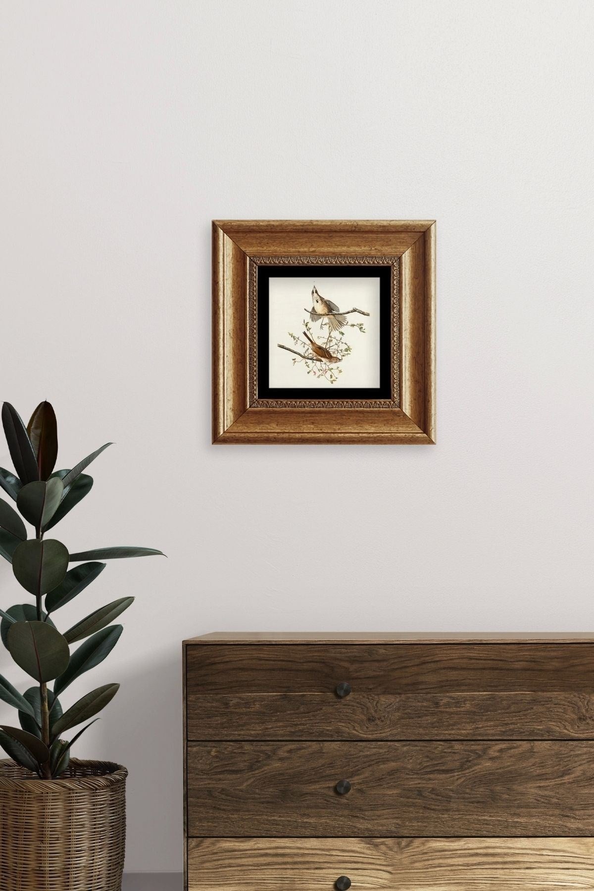 Yabani Dal Serçe Çerçeveli Taş Tablo 20 cm